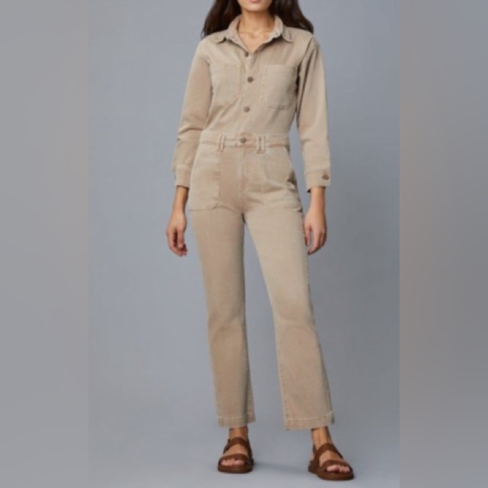 DL1961 -FREJA UTILITARIAN LONG SLEEVE STRETCH DENIM JUMPSUIT DUST